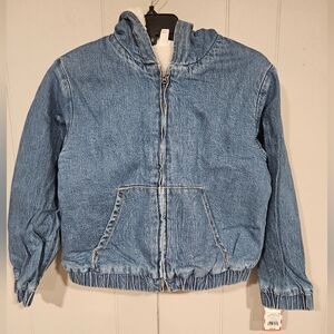 Cat & Jack Girls Sherpa Fleece-Lined Hooded Denim Jean Jacket - XL (14) Wash NWT